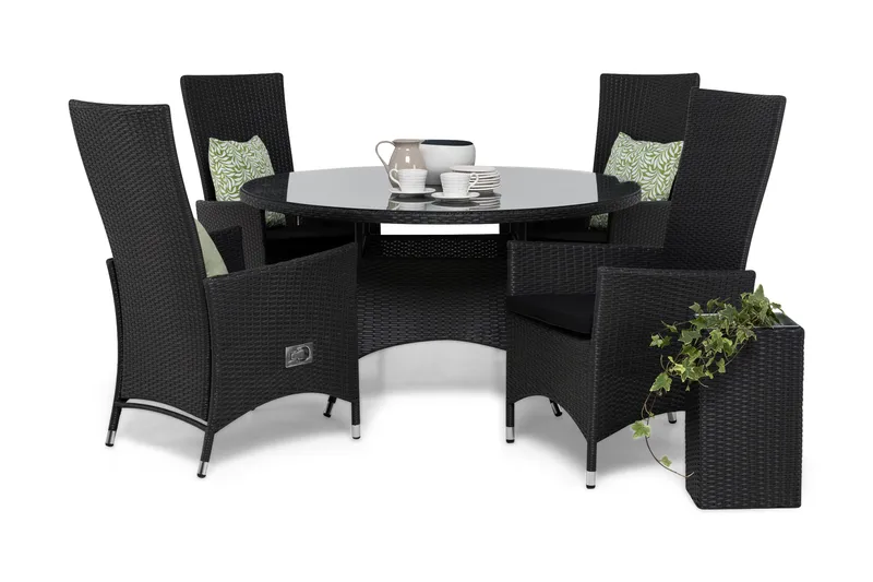 Ruokailuryhmä Thor Ø140 + 4 Jenny Säädettävä Nojatuoli pehmu, Musta