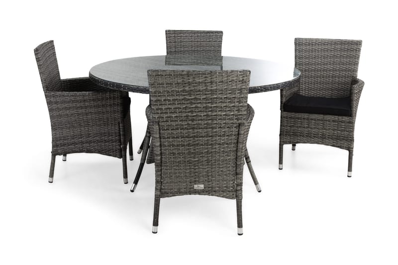 Ruokailuryhmä Thor Ø140 + 4 Thor Nojatuoli pehmusteella, Harmaa/Harmaa/Musta