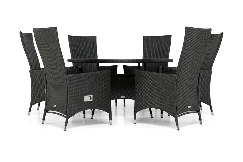 Ruokailuryhmä Thor Ø140 + 6 Jenny Säädettävä Nojatuoli, Musta