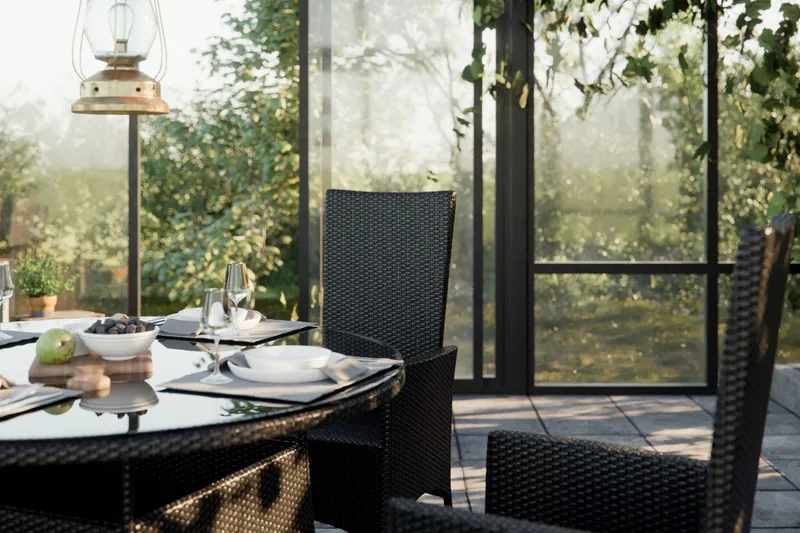 Ruokailuryhmä Thor Ø140 + 6 Jenny Säädettävä Nojatuoli pehmu - Musta/Musta/Musta - Puutarhakalusteet - Ulkoryhmä - Ruokailuryhmät ulos