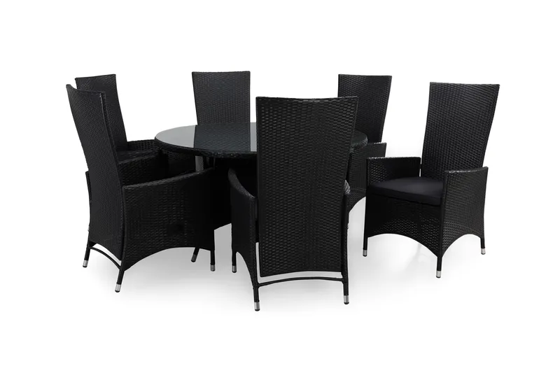 Ruokailuryhmä Thor Ø140 + 6 Jenny Säädettävä Nojatuoli pehmu - Musta/Musta/Harmaa - Puutarhakalusteet - Ulkoryhmä - Ruokailuryhmät ulos