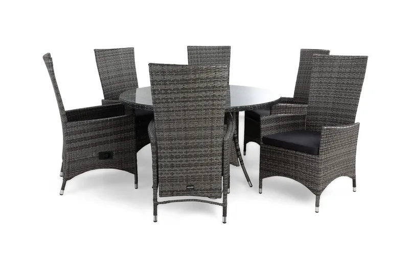 Ruokailuryhmä Thor Ø140 + 6 Jenny Säädettävä Nojatuoli pehmu, Harmaa/Harmaa/Harmaa