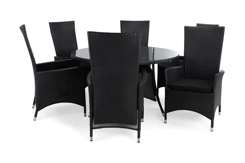 Ruokailuryhmä Thor Ø140 + 6 Jenny Säädettävä Nojatuoli pehmu, Musta/Musta/Musta