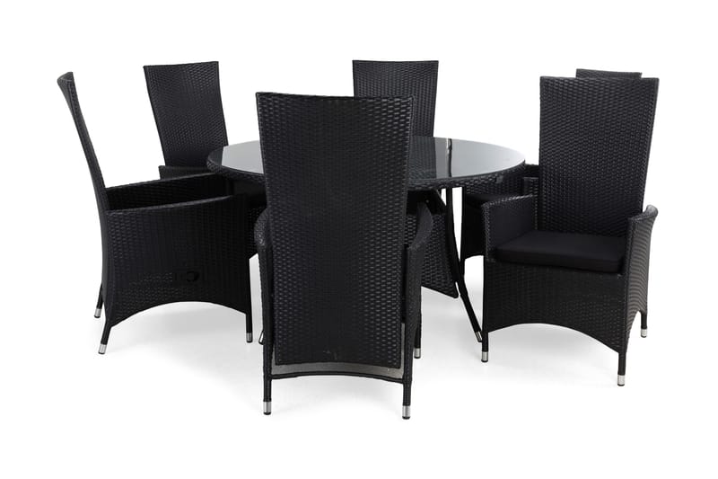 Ruokailuryhmä Thor Ø140 + 6 Jenny Säädettävä Nojatuoli pehmu, Musta/Musta/Musta