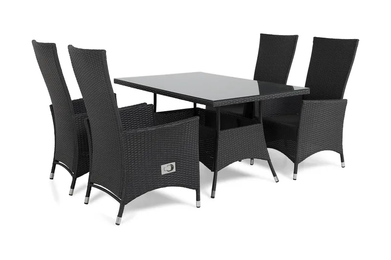 Ruokailuryhmä Thor 140 + 4 Jenny Säädettävä Nojatuoli - Musta/Musta - Puutarhakalusteet - Ulkoryhmä - Ruokailuryhmät ulos