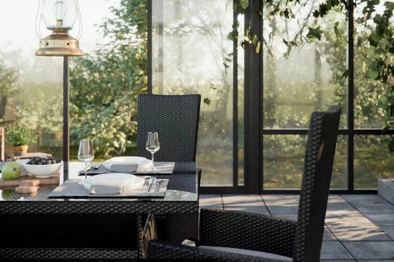 Ruokailuryhmä Thor 140 + 4 Jenny Säädettävä Nojatuoli - Musta/Musta - Puutarhakalusteet - Ulkoryhmä - Ruokailuryhmät ulos