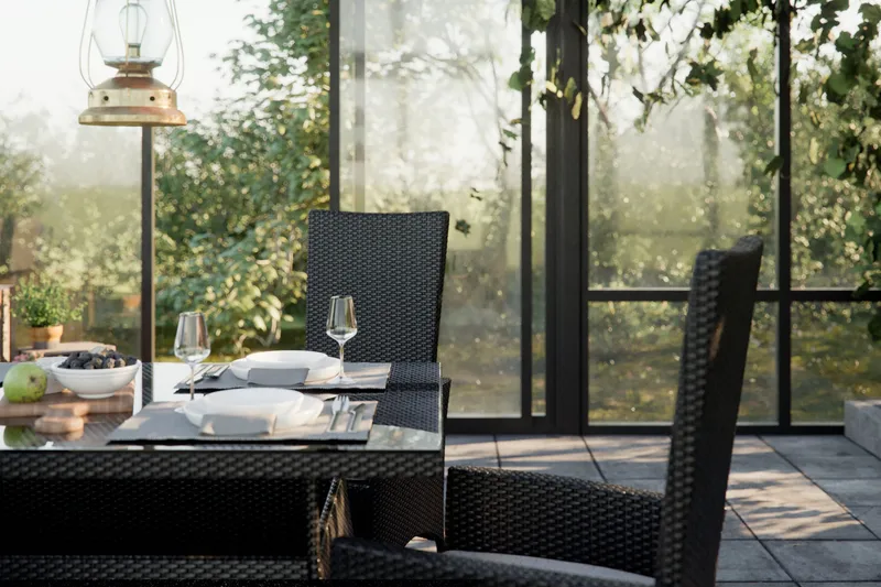 Ruokailuryhmä Thor 140 + 4 Jenny Säädettävä Nojatuoli pehmus - Musta/Musta/Musta - Puutarhakalusteet - Ulkoryhmä - Ruokailuryhmät ulos