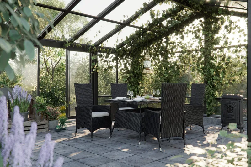 Ruokailuryhmä Thor 140 + 4 Jenny Säädettävä Nojatuoli pehmus - Musta/Musta/Musta - Puutarhakalusteet - Ulkoryhmä - Ruokailuryhmät ulos