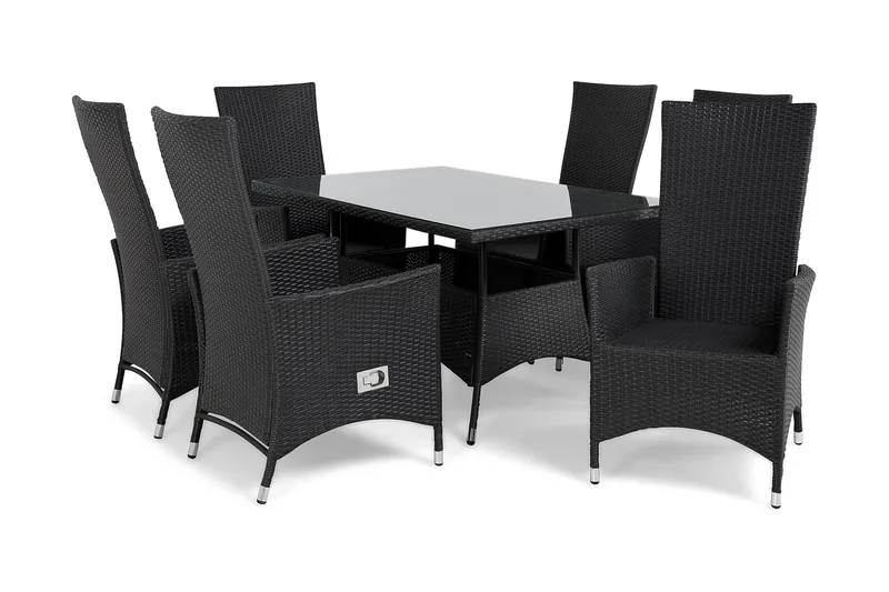 Ruokailuryhmä Thor 140 + 6 Jenny Säädettävä Nojatuoli - Musta/Musta - Puutarhakalusteet - Ulkoryhmä - Ruokailuryhmät ulos