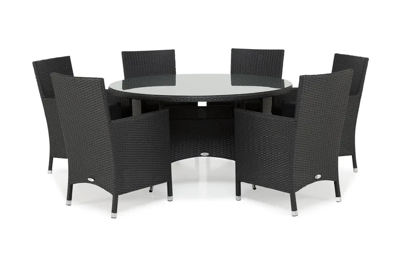 Ruokailuryhmä Thor 140 cm Pyöreä + 6 Thor Nojatuolia - Musta - Puutarhakalusteet - Ulkoryhmä - Ruokailuryhmät ulos