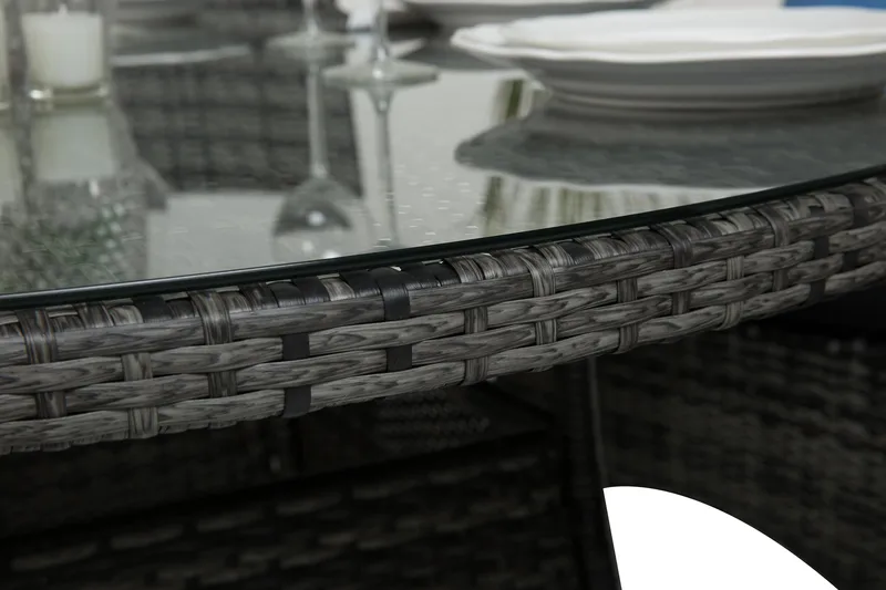 Ruokailuryhmä Thor 140 cm Pyöreä + 6 Jenny Säädettävää Nojat - Harmaa - Puutarhakalusteet - Ulkoryhmä - Ruokailuryhmät ulos