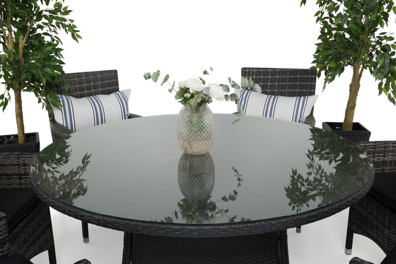 Ruokailuryhmä Thor 140 cm Pyöreä + 6 Thor Nojatuolia - Harmaa - Puutarhakalusteet - Ulkoryhmä - Ruokailuryhmät ulos