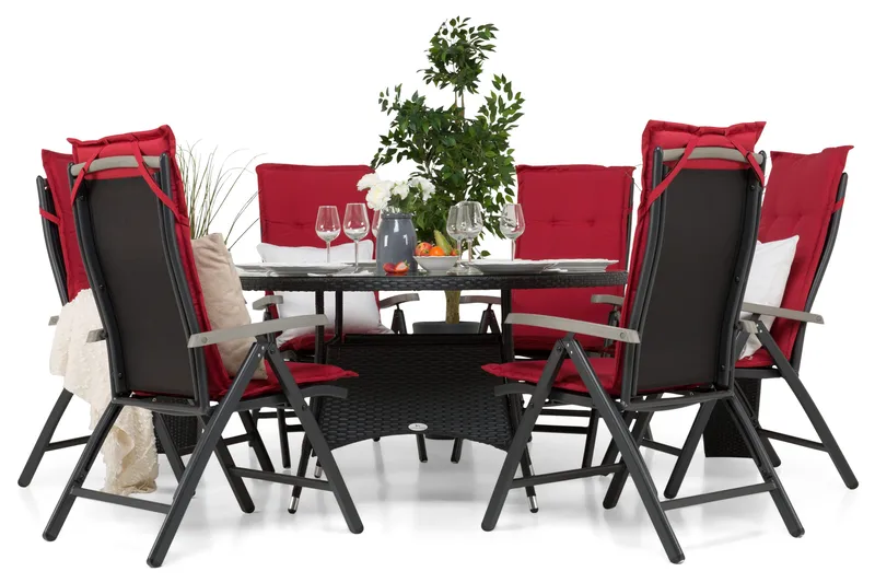 Ruokailuryhmä Thor 140 cm Pyöreä 6 Monaco Lyx tuolia - Musta - Puutarhakalusteet - Ulkoryhmä - Ruokailuryhmät ulos