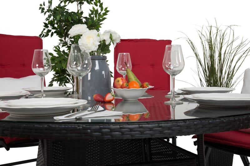 Ruokailuryhmä Thor 140 cm Pyöreä 6 Monaco Lyx tuolia - Musta - Puutarhakalusteet - Ulkoryhmä - Ruokailuryhmät ulos