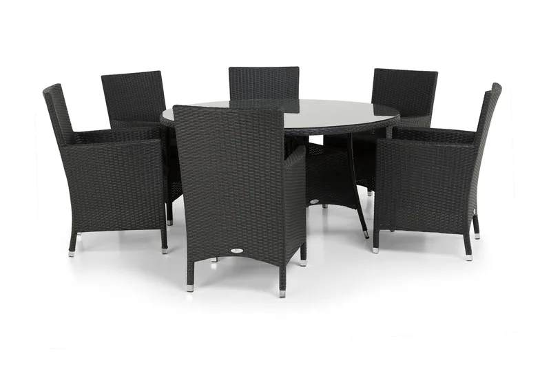 Ruokailuryhmä Thor 140 cm Pyöreä + 6 Thor Nojatuolia, Musta