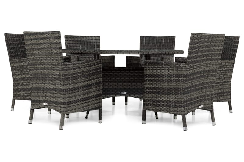 Ruokailuryhmä Thor 140 cm Pyöreä + 6 Thor Nojatuolia - Harmaa/Harmaa - Puutarhakalusteet - Ulkoryhmä - Ruokailuryhmät ulos