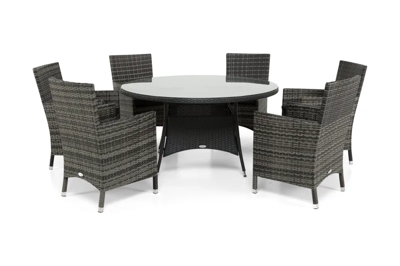 Ruokailuryhmä Thor 140 cm Pyöreä + 6 Thor Nojatuolia, Harmaa