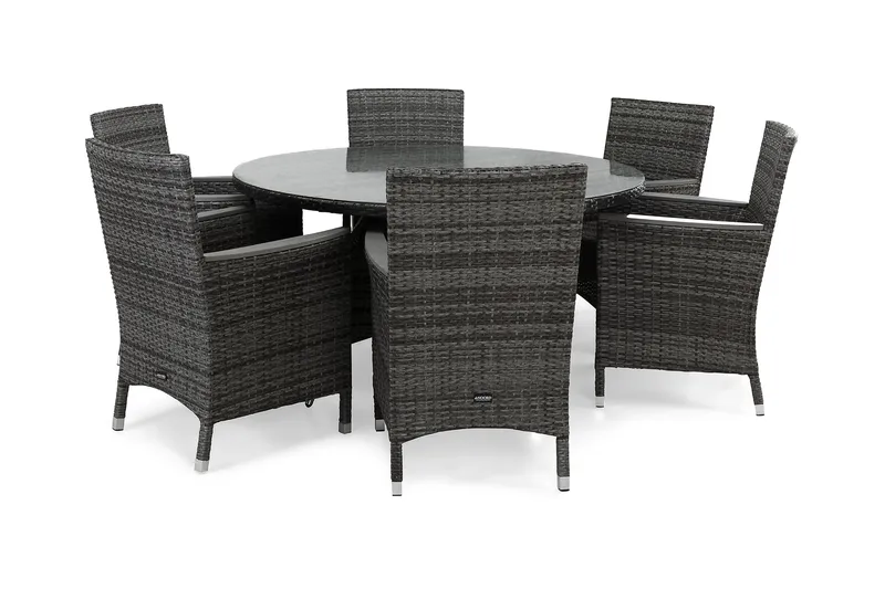 Ruokailuryhmä Thor 140 cm Pyöreä 6 Thor Lyx tuolia - Harmaa/Aintwood - Puutarhakalusteet - Ulkoryhmä - Ruokailuryhmät ulos