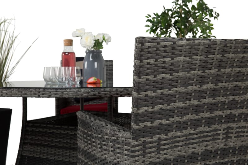 Ruokailuryhmä Thor 140 cm Pyöreä + 4 Thor Nojatuolia - Harmaa - Puutarhakalusteet - Ulkoryhmä - Ruokailuryhmät ulos