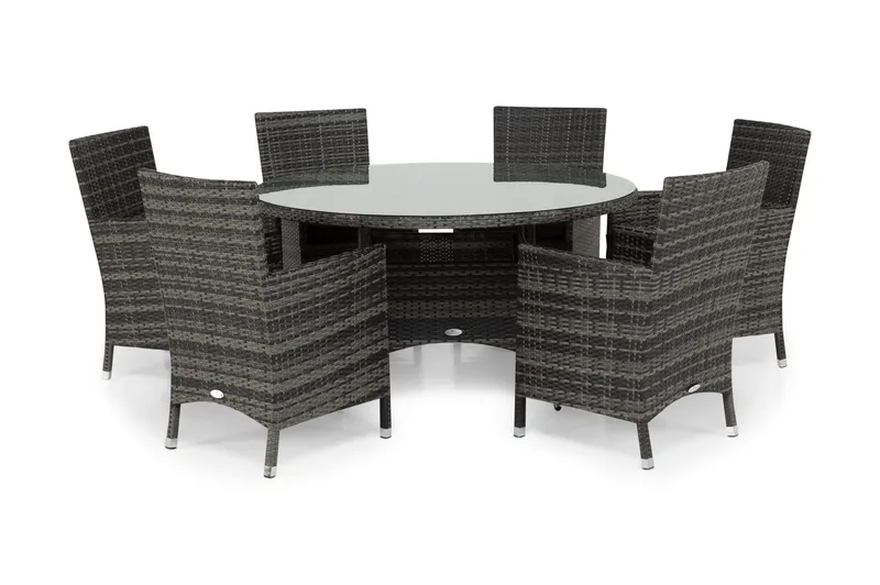Ruokailuryhmä Thor 140 cm Pyöreä + 6 Thor Nojatuolia, Harmaa/Harmaa