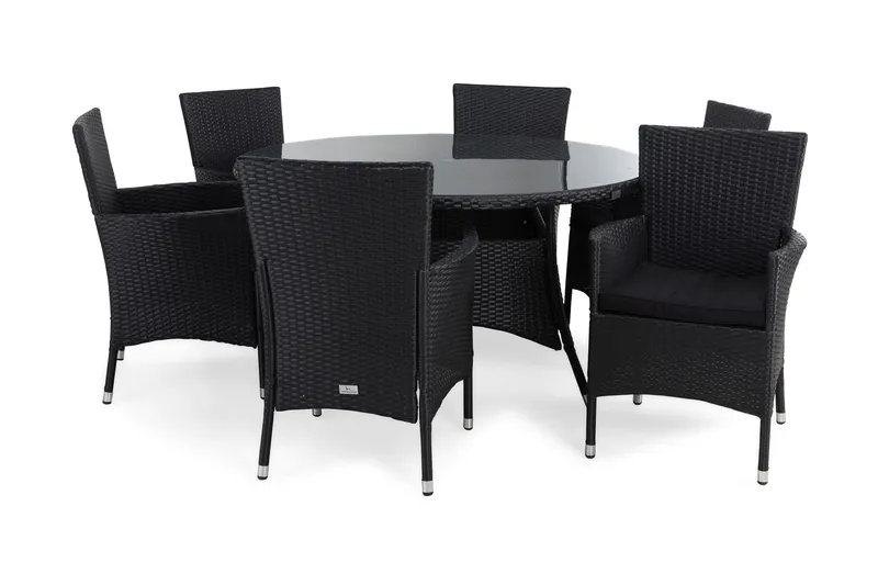 Ruokailuryhmä Thor 140 cm Pyöreä 6 Thor tuolia Pehmusteet, Musta/Musta/Musta