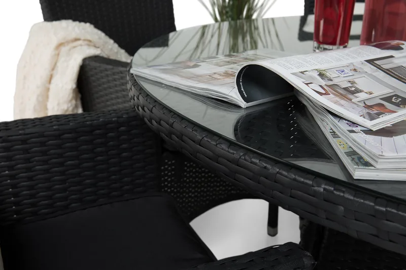 Ruokailuryhmä Thor 140 cm Pyöreä + 6 Thor Nojatuolia - Musta - Puutarhakalusteet - Ulkoryhmä - Ruokailuryhmät ulos