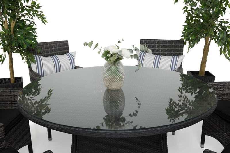 Ruokailuryhmä Thor 140 cm Pyöreä + 6 Thor Nojatuolia - Harmaa - Puutarhakalusteet - Ulkoryhmä - Ruokailuryhmät ulos