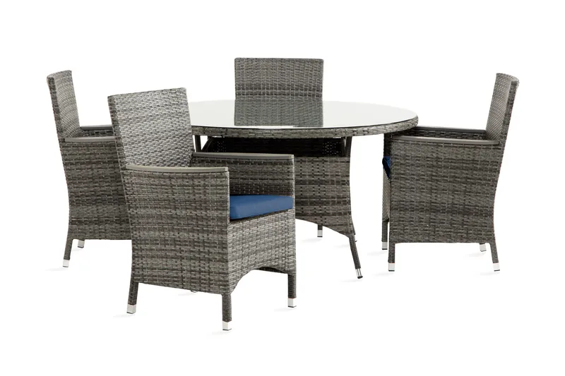 Ruokailuryhmä Thor 140 cm Pyöreä 4 Thor Lyx tuolia Pehmustee, Harmaa/Aintwood/Sininen