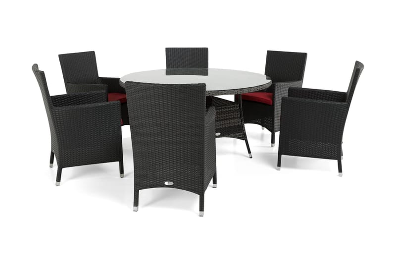 Ruokailuryhmä Thor 140 cm Pyöreä + 6 Thor Nojatuolia - Harmaa/Musta - Puutarhakalusteet - Ulkoryhmä - Ruokailuryhmät ulos