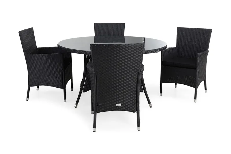 Ruokailuryhmä Thor 140 cm Pyöreä 4 Thor tuolia Pehmusteet, Musta/Musta/Musta