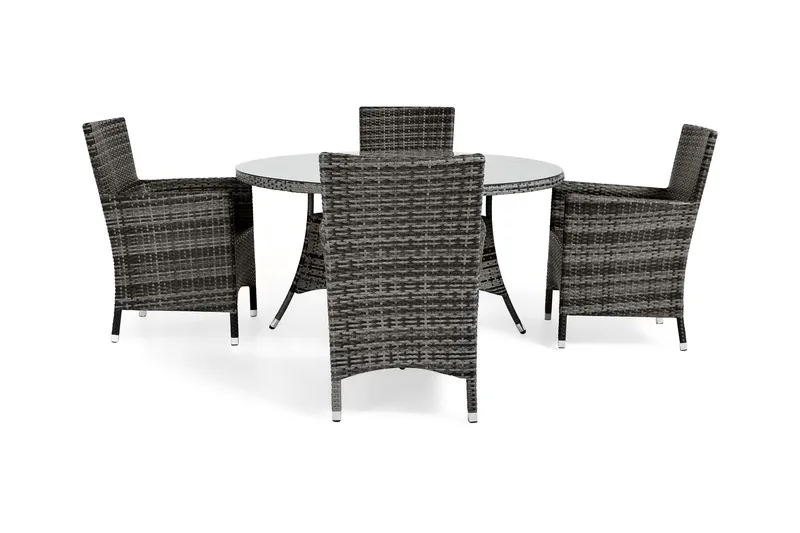 Ruokailuryhmä Thor 140 cm Pyöreä + 4 Thor Nojatuolia - Harmaa - Puutarhakalusteet - Ulkoryhmä - Ruokailuryhmät ulos