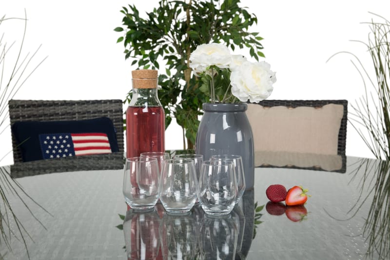 Ruokailuryhmä Thor 140 cm Pyöreä + 6 Thor Nojatuolia - Harmaa/Harmaa - Puutarhakalusteet - Ulkoryhmä - Ruokailuryhmät ulos