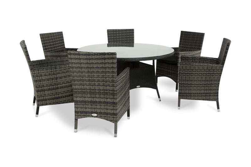 Ruokailuryhmä Thor 140 cm Pyöreä + 6 Thor Nojatuolia - Harmaa - Puutarhakalusteet - Ulkoryhmä - Ruokailuryhmät ulos