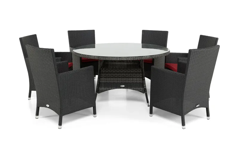 Ruokailuryhmä Thor 140 cm Pyöreä + 6 Thor Nojatuolia - Harmaa/Musta - Puutarhakalusteet - Ulkoryhmä - Ruokailuryhmät ulos