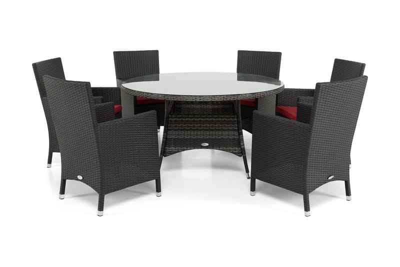 Ruokailuryhmä Thor 140 cm Pyöreä + 6 Thor Nojatuolia - Harmaa/Musta - Puutarhakalusteet - Ulkoryhmä - Ruokailuryhmät ulos