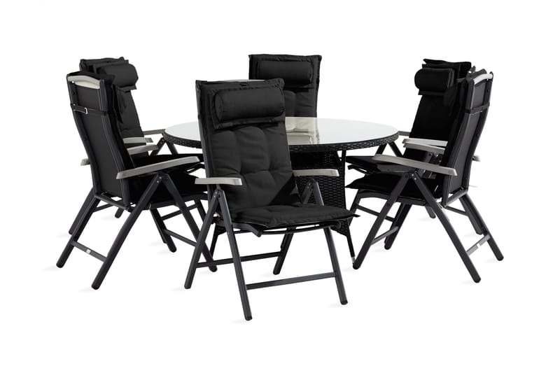 Ruokailuryhmä Thor 140 Pyöreä + 6 Monaco Säätötuolia pehm, Musta/Harmaa