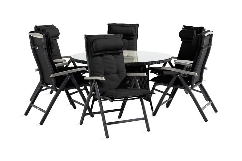 Ruokailuryhmä Thor 140 Pyöreä + 6 Monaco Säätötuolia pehm, Musta/Harmaa
