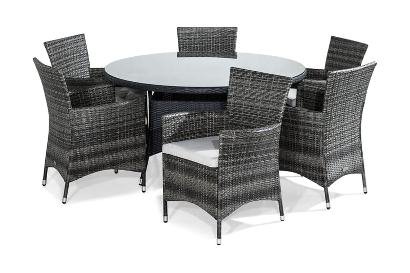 Ruokailuryhmä Thor 140 Pyöreä + 6 Thor tuolia pehmuste, Musta/Harmaa