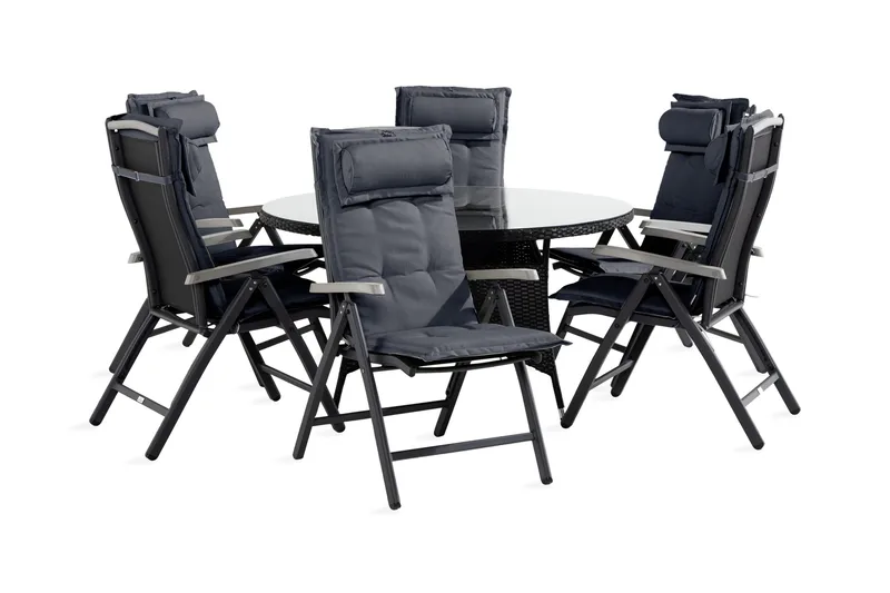 Ruokailuryhmä Thor 140 Pyöreä + 6 Monaco Säätötuolia pehm, Musta/Harmaa