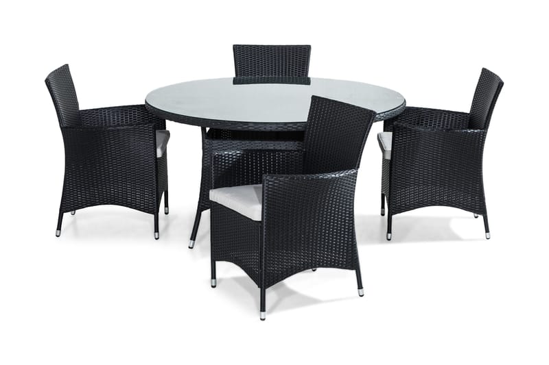 Ruokailuryhmä Thor 140 Pyöreä + 4 Thor tuolia pehmuste, Musta/Harmaa