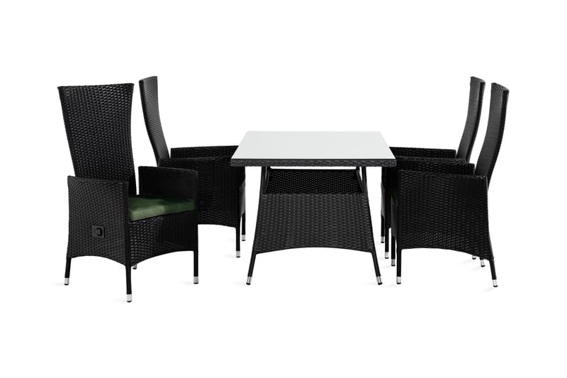 Ruokailuryhmä Thor 140x90 + 4 Jenny tuolia Pehmuste - Musta/Vihreä - Puutarhakalusteet - Ulkoryhmä - Ruokailuryhmät ulos
