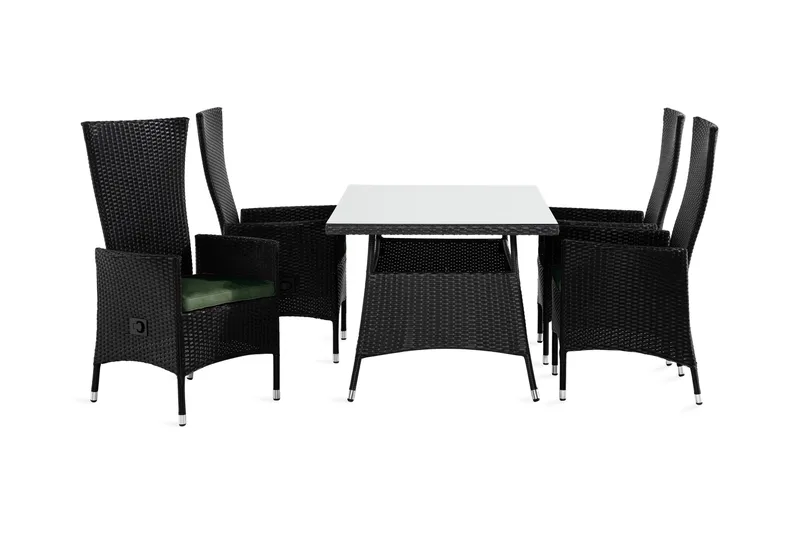 Ruokailuryhmä Thor 140x90 + 4 Jenny tuolia Pehmuste, Musta/Vihreä