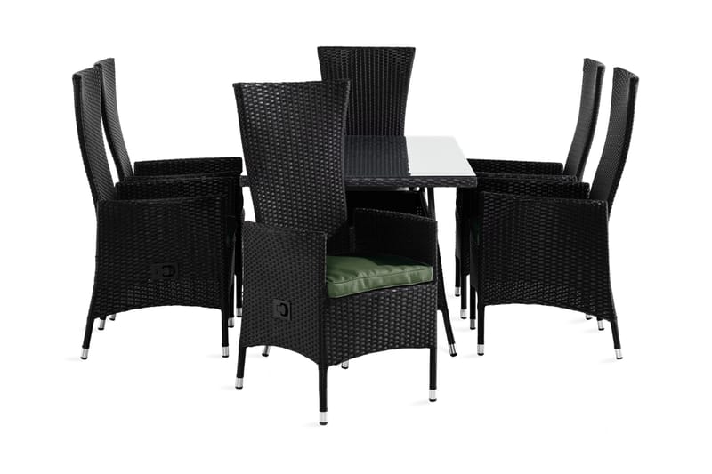 Ruokailuryhmä Thor 140x90 + 6 Jenny tuolia Pehmuste, Musta/Vihreä