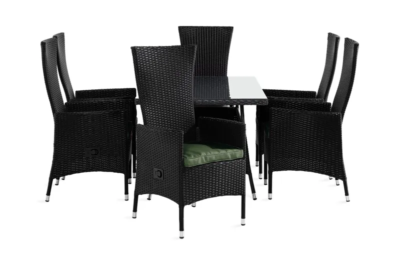 Ruokailuryhmä Thor 140x90 + 6 Jenny tuolia Pehmuste, Musta/Vihreä