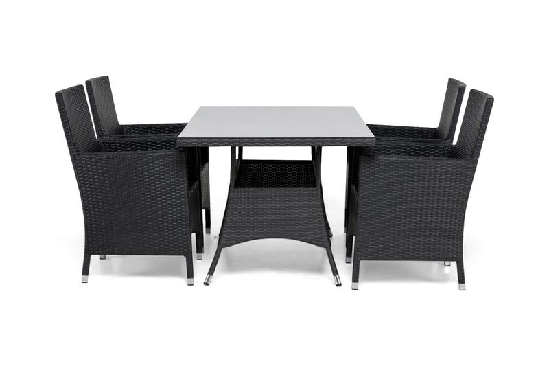 Ruokailuryhmä Thor 140x90 cm + 4 Thor Nojatuolia - Musta - Puutarhakalusteet - Ulkoryhmä - Ruokailuryhmät ulos
