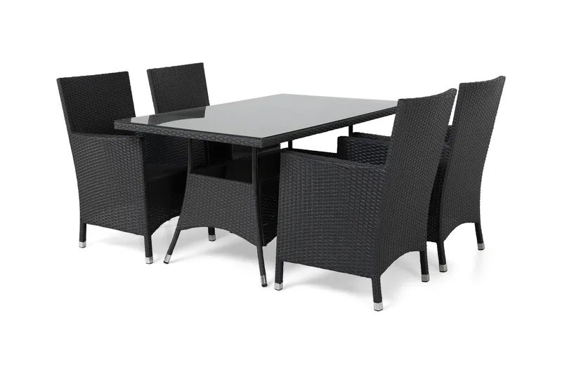 Ruokailuryhmä Thor 140x90 cm + 4 Thor Nojatuolia - Musta - Puutarhakalusteet - Ulkoryhmä - Ruokailuryhmät ulos