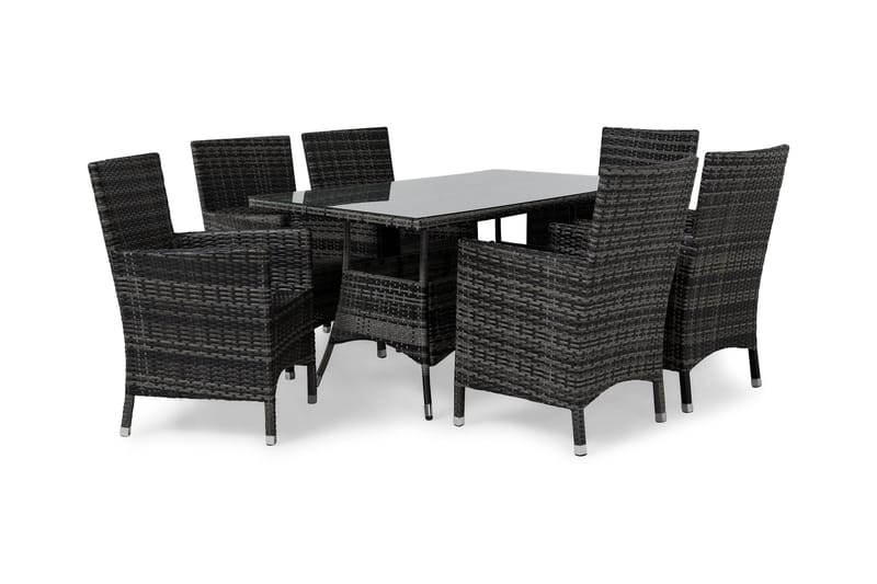Ruokailuryhmä Thor 140x90 cm + 6 Thor Nojatuolia - Harmaa - Puutarhakalusteet - Ulkoryhmä - Ruokailuryhmät ulos
