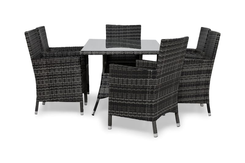 Ruokailuryhmä Thor 140x90 cm + 6 Thor Nojatuolia - Harmaa - Puutarhakalusteet - Ulkoryhmä - Ruokailuryhmät ulos