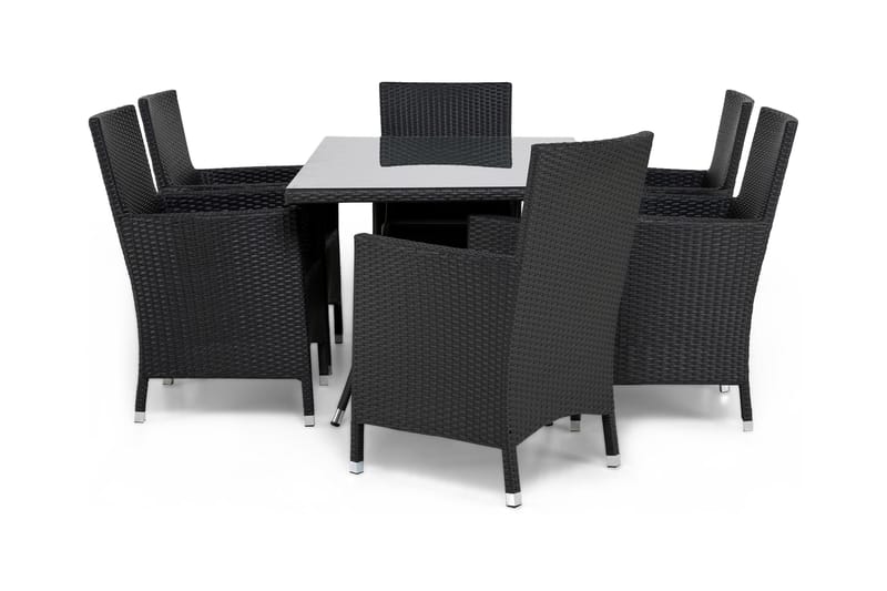 Ruokailuryhmä Thor 140x90 cm + 6 Thor Nojatuolia - Musta - Puutarhakalusteet - Ulkoryhmä - Ruokailuryhmät ulos