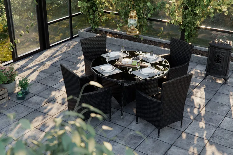 Ruokailuryhmä Thor 140x90 cm + 6 Thor Nojatuolia - Musta - Puutarhakalusteet - Ulkoryhmä - Ruokailuryhmät ulos